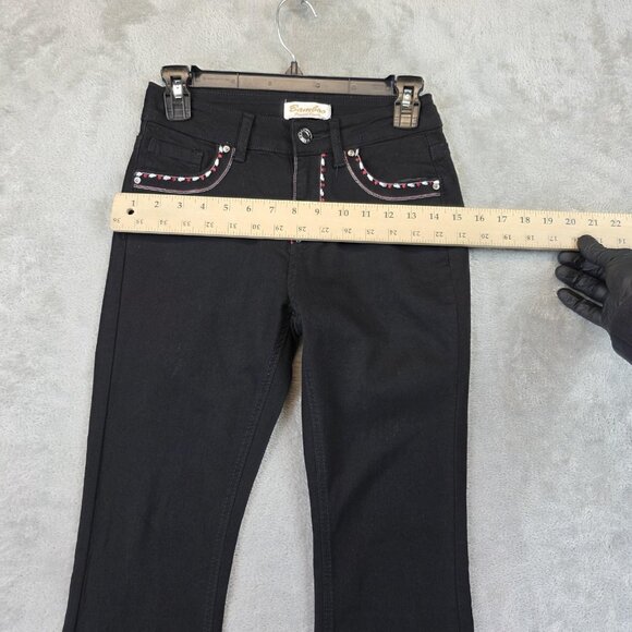 Bamboo Original Denim Jeans Womens 3 Black Bootcut Low Rise Rhinestone Studded - Picture 5 of 12
